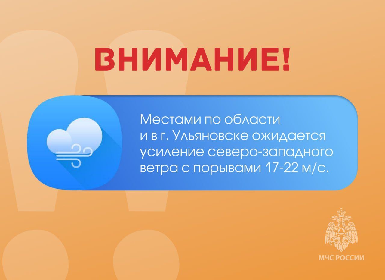 В ближайший час с сохранением до 18-20 час 2 июня по Ульяновской области ожидается гроза, усиление ветра 17-22 м/с..